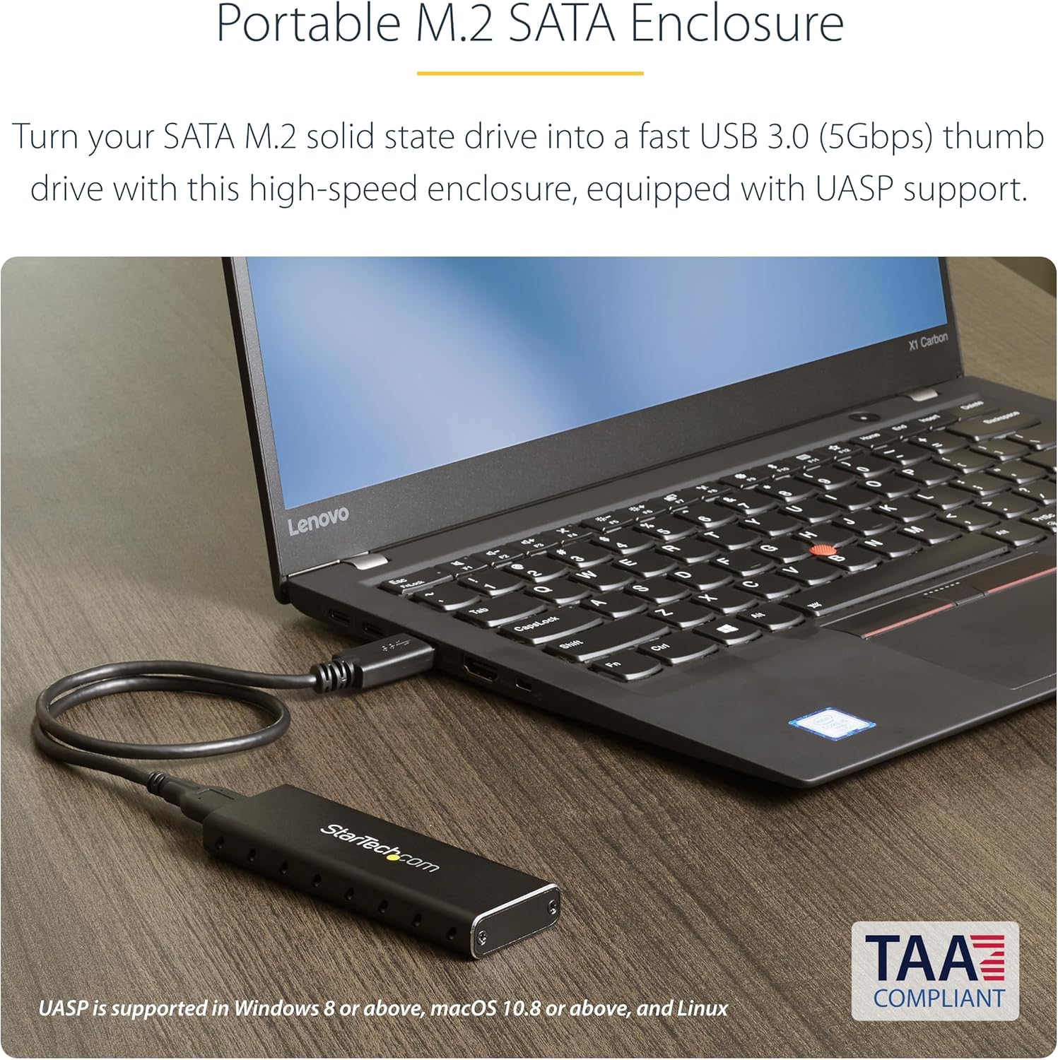 StarTech.com M.2 SSD Aluminum Enclosure to USB 3.0 (5Gbps) with UASP - Black - M.2 NGFF SATA with B Key & B+M Key