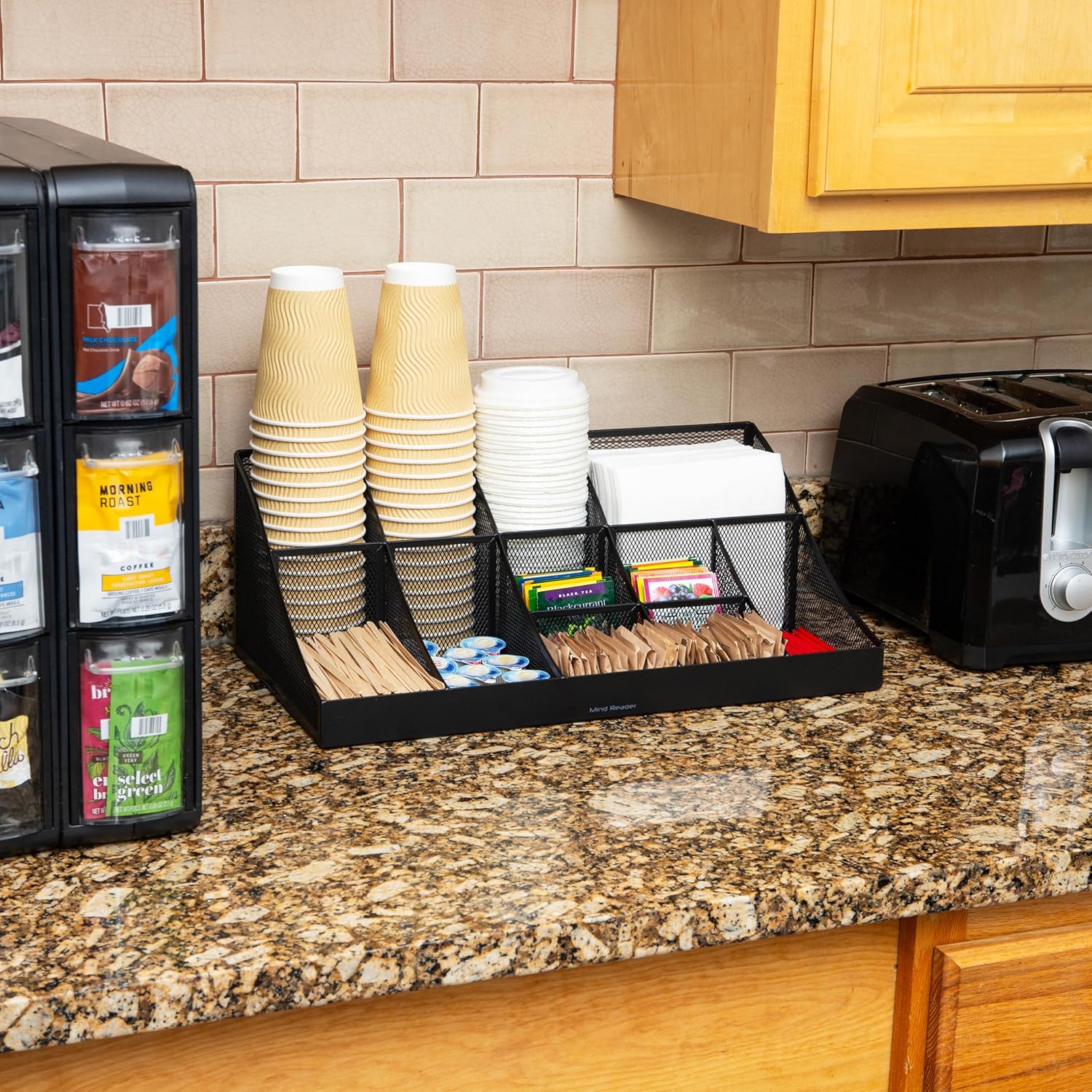 Mind Reader Cup and Condiment Station Countertop Organizer, 11-Compartment