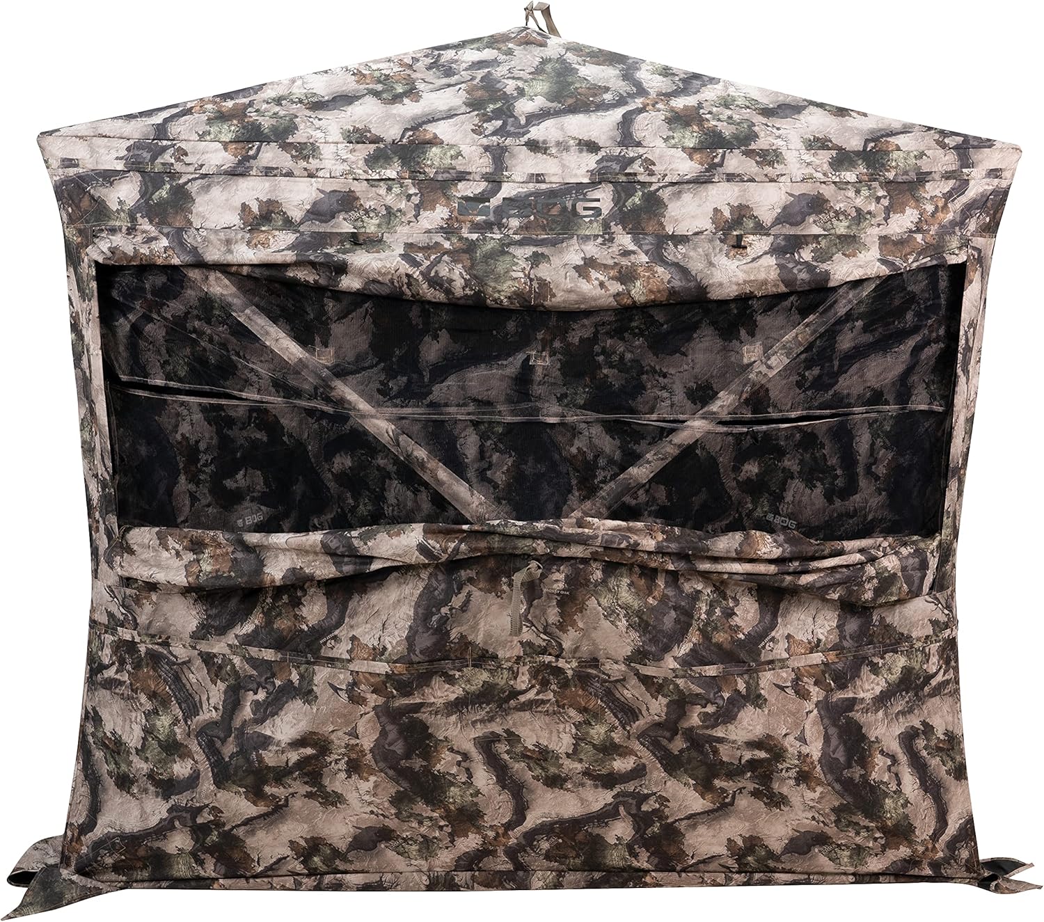 BOG Grave Digger Standing Height Ground Blind Mossy Oak with StealthZip Silent Zippers, StealthTrac Silent Windows