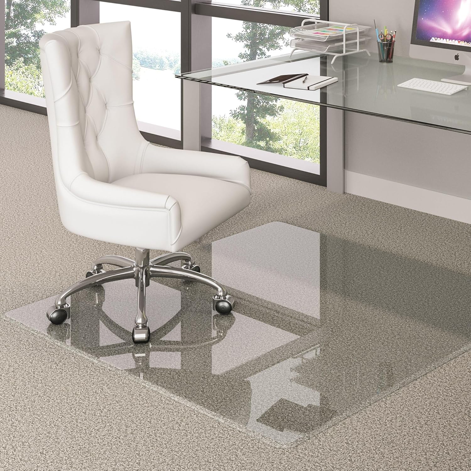 DEFLECTO Premium Tempered Glass Chair Mat, Rectangular, Clear