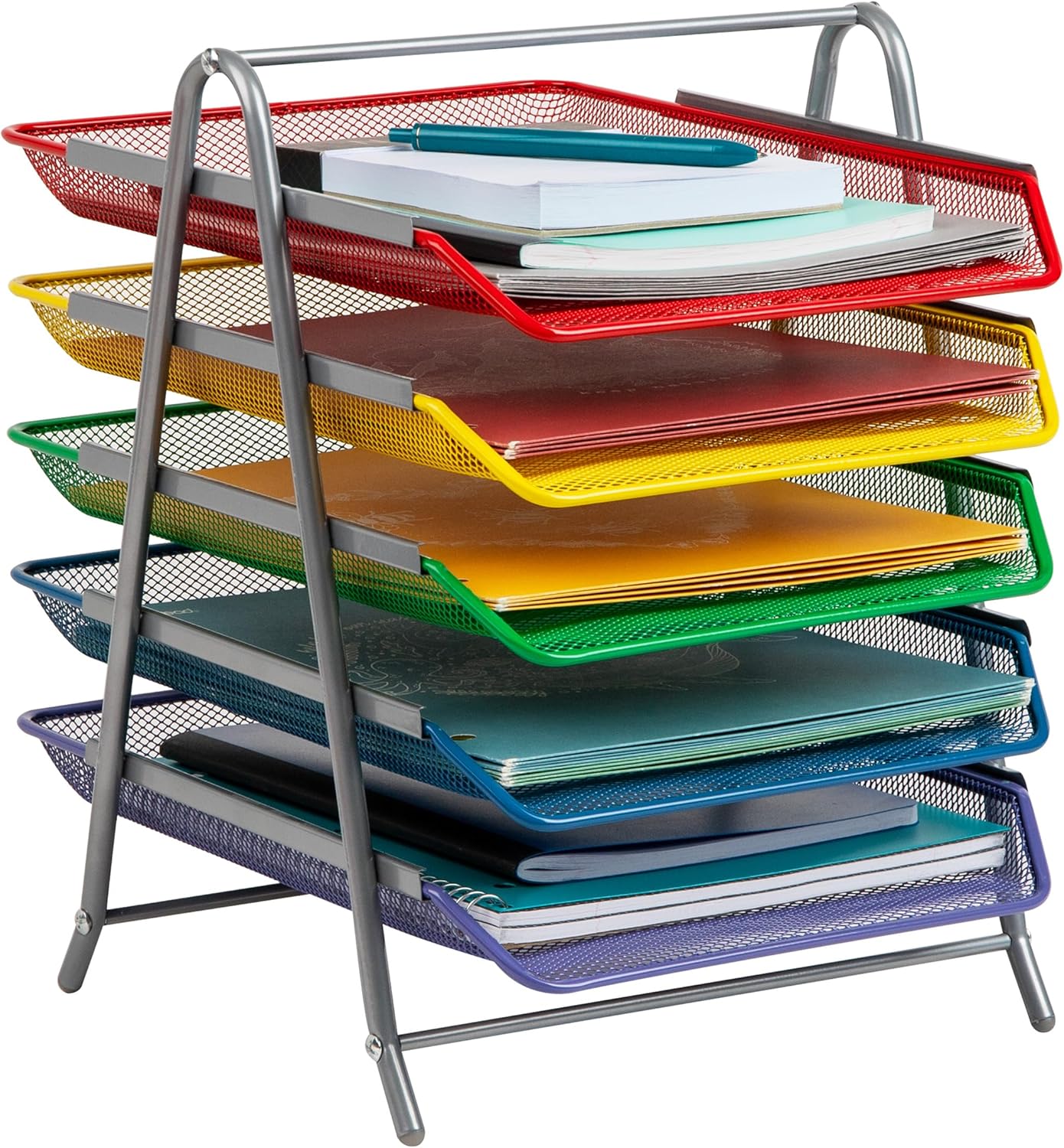 MIND READER 5-Tier Paper Tray Organizer, Metal Mesh Desktop File Storage