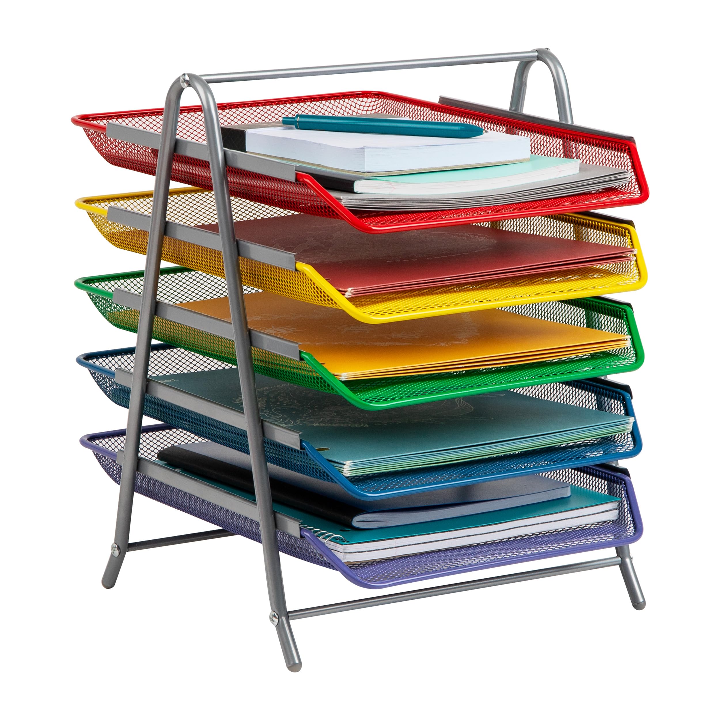 MIND READER 5-Tier Paper Tray Organizer, Metal Mesh Desktop File Storage