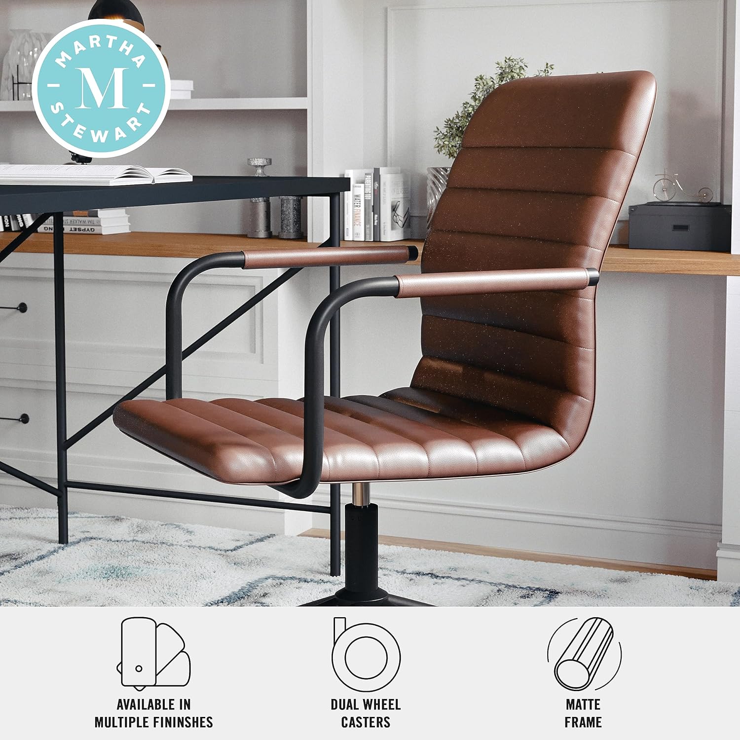 Martha Stewart Taytum Swivel Task Chair with Armrests for Home Office
