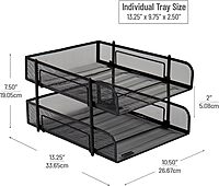 Mind Reader Paper Tray, Desk Organizer, Stackable, Storage, Office, Metal Mesh, 10.5" L x 13.25" W x 7.5" H, Set of 2, Black