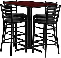 Flash Furniture 24''W x 42''L Rectangular Mahogany Laminate Table Set with 4 Ladder Back Metal Barstools