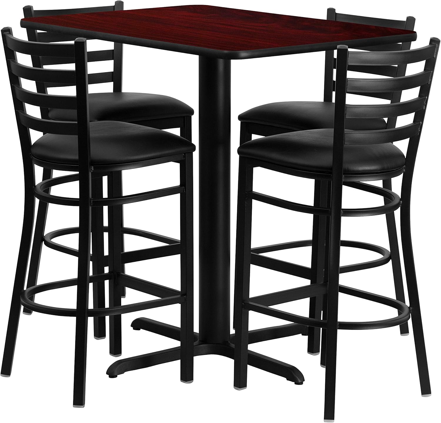 Flash Furniture 24''W x 42''L Rectangular Mahogany Laminate Table Set with 4 Ladder Back Metal Barstools