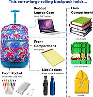 J World New York Sundance Rolling Backpack Girl Boy Roller Bookbag, Tie Dye, 20 Inch