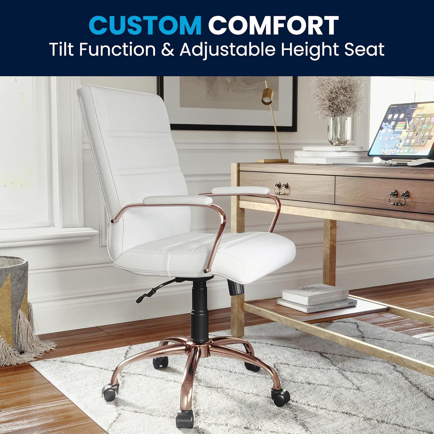 Flash Furniture Whitney Mid-Back Swivel LeatherSoft Desk Chair with Padded Seat and Armrests
