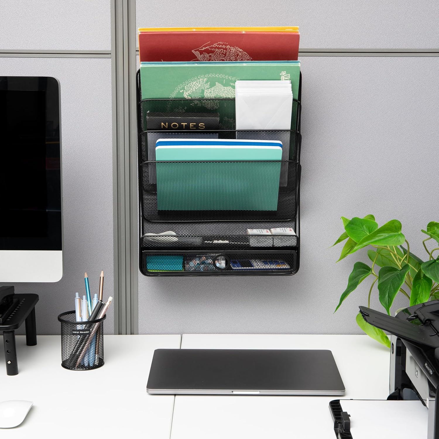 MIND READER 4-Tier Vertical File Organizer, Desktop & Wall Mount, Metal