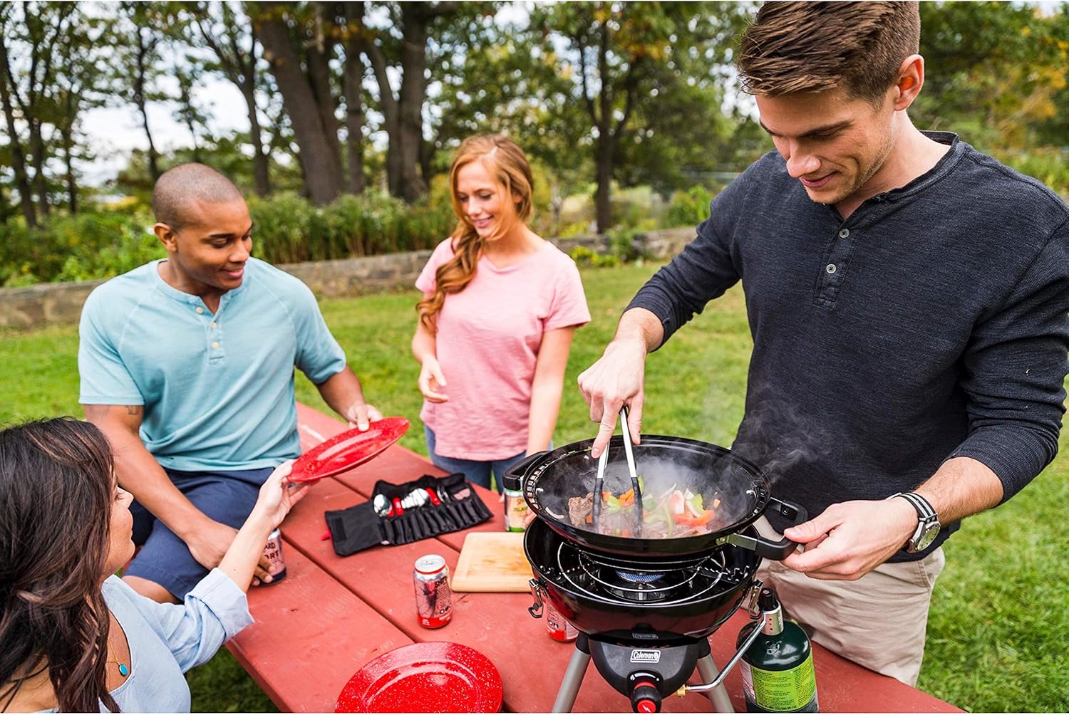 Coleman 24-Piece Enamel Dinnerware Set for Outdoor Dining, Dishwasher Safe, Full Dinnerware & Flatware Set for 4 People