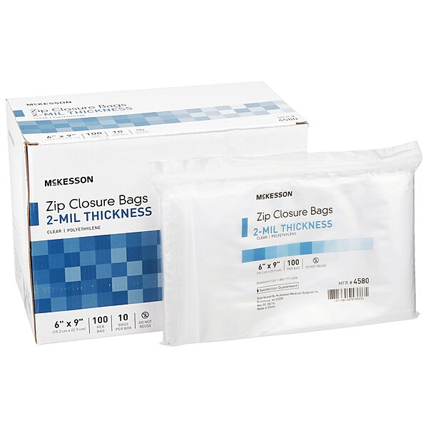 Reclosable Bag McKesson 6 X 9 Inch Polyethylene Clear Zipper Closure, 2-Mil Reclosable Bag McKesson 6 X 9 Inch Polyethylene Clear Zipper Closure, 2-Mil