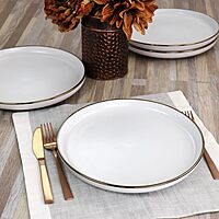 ELAMA Round Stoneware Dinner Plate Set with Gold Rim