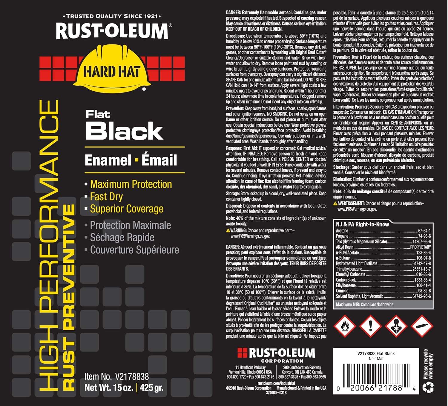 Rust-Oleum Hard Hat High Performance V2100 System Rust Preventive Enamel Spray Paint