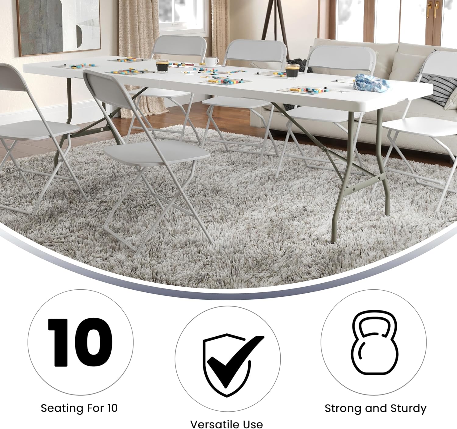 Flash Furniture Kathryn 8' Rectangular Plastic Folding Event Table with Carrying Handle