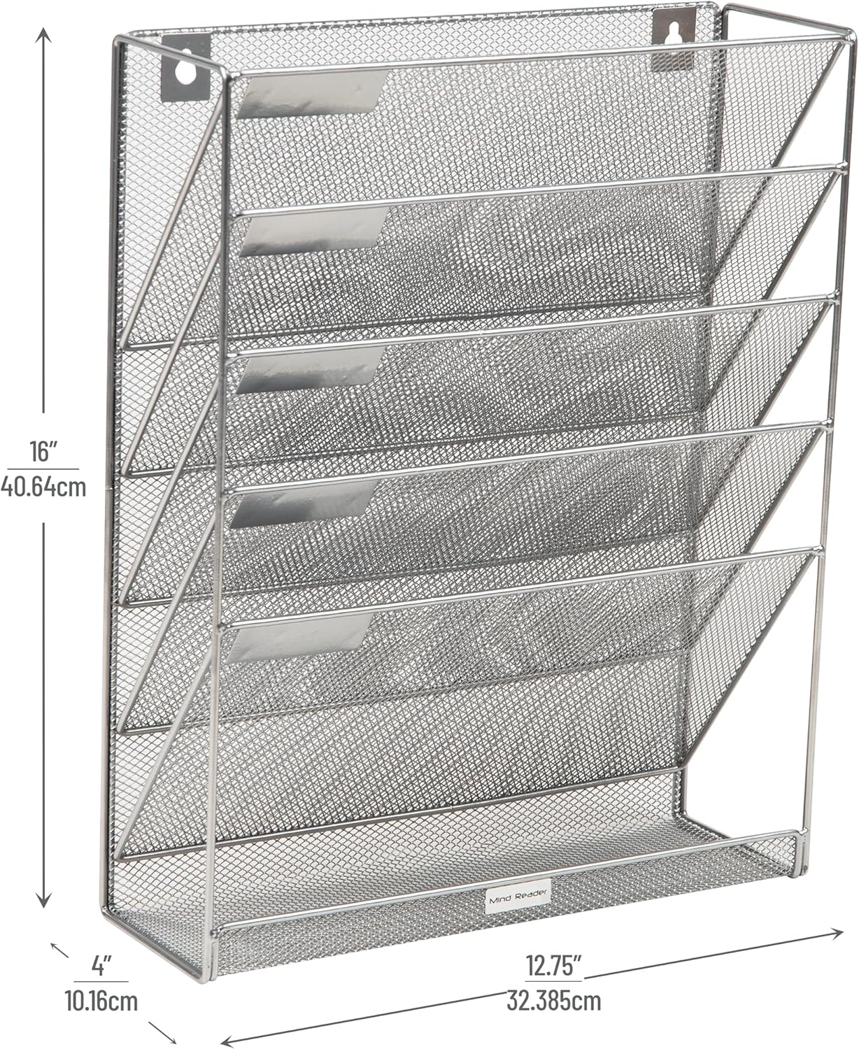 Mind Reader 5-Tier Vertical File Storage Basket, 16inH x 4in W x 12-3/4in D, Silver