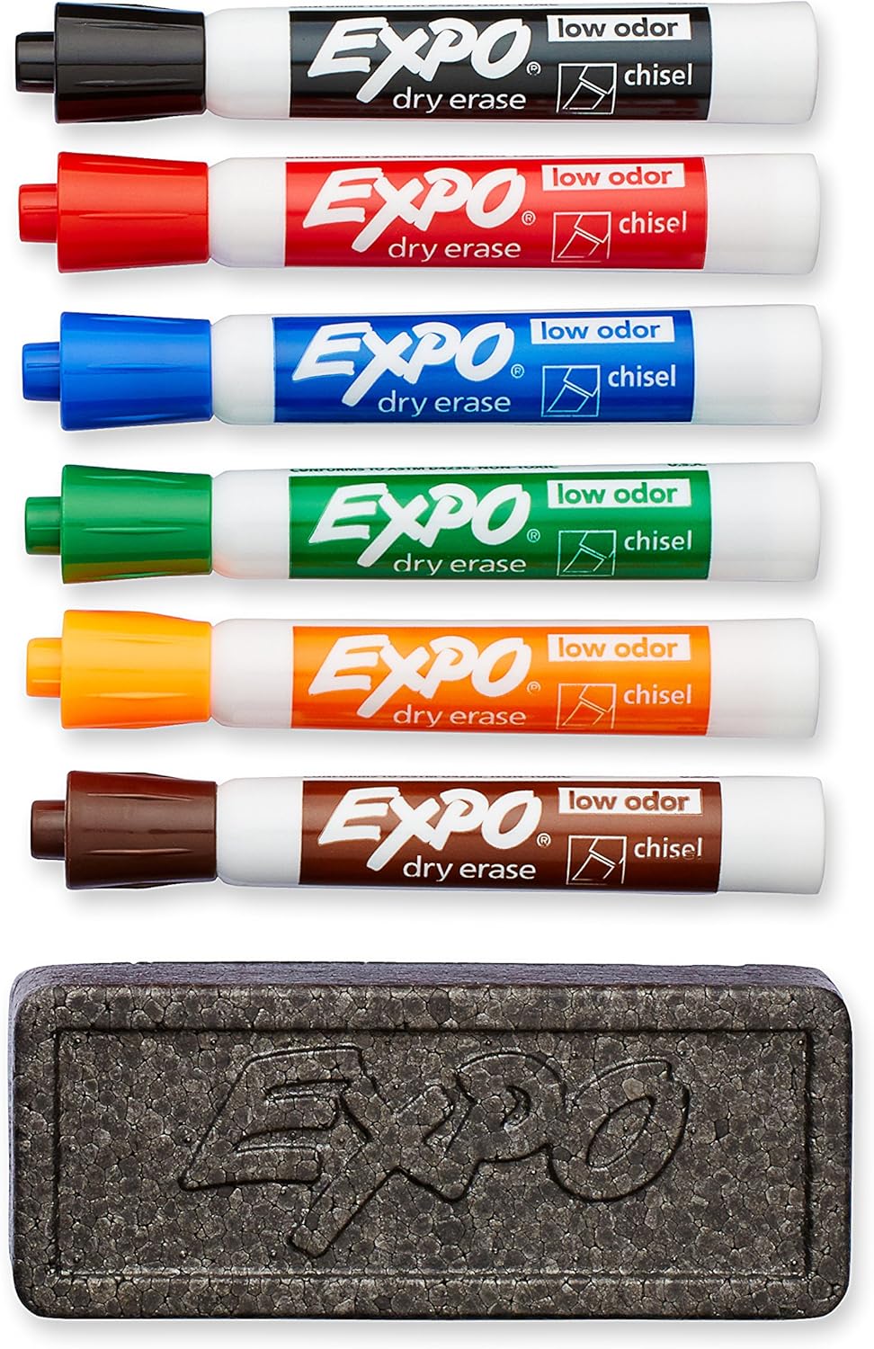 EXPO Low-Odor Chisel Tip Dry Erase Marker Set with Organizer and Eraser