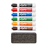 EXPO Low-Odor Chisel Tip Dry Erase Marker Set with Organizer and Eraser