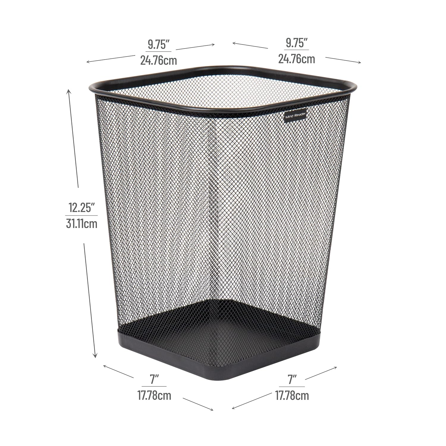 Mind Reader Mesh Trash Can, Waste Paper Basket, Square Metal Mesh 9.75" x 9.75" x 12.25" Black