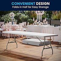 Flash Furniture Kathryn 8' Rectangular Plastic Folding Event Table with Carrying Handle, Bi-Fold Portable Banquet Table for Indoor/Outdoor Events, Granite White, 30"W x 96"L