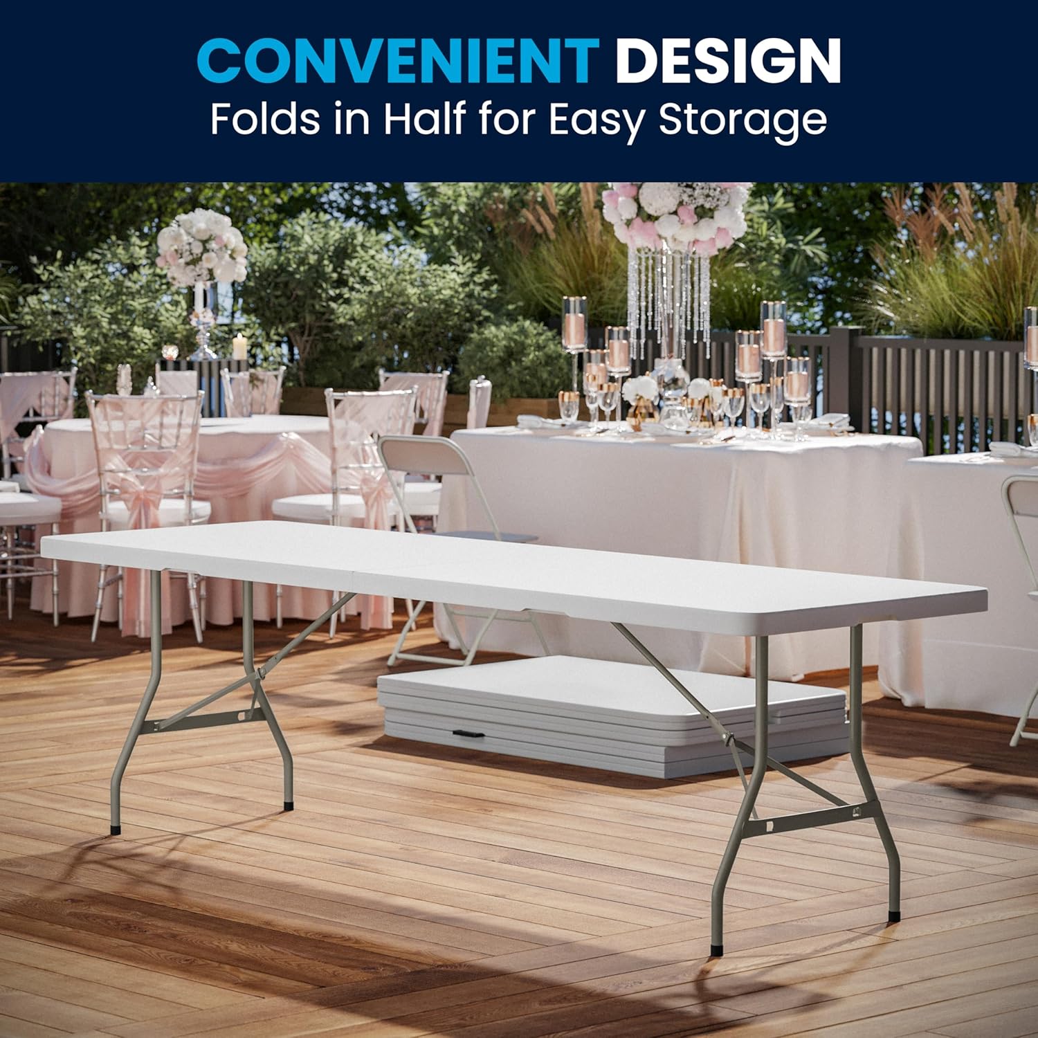 Flash Furniture Kathryn 8' Rectangular Plastic Folding Event Table with Carrying Handle