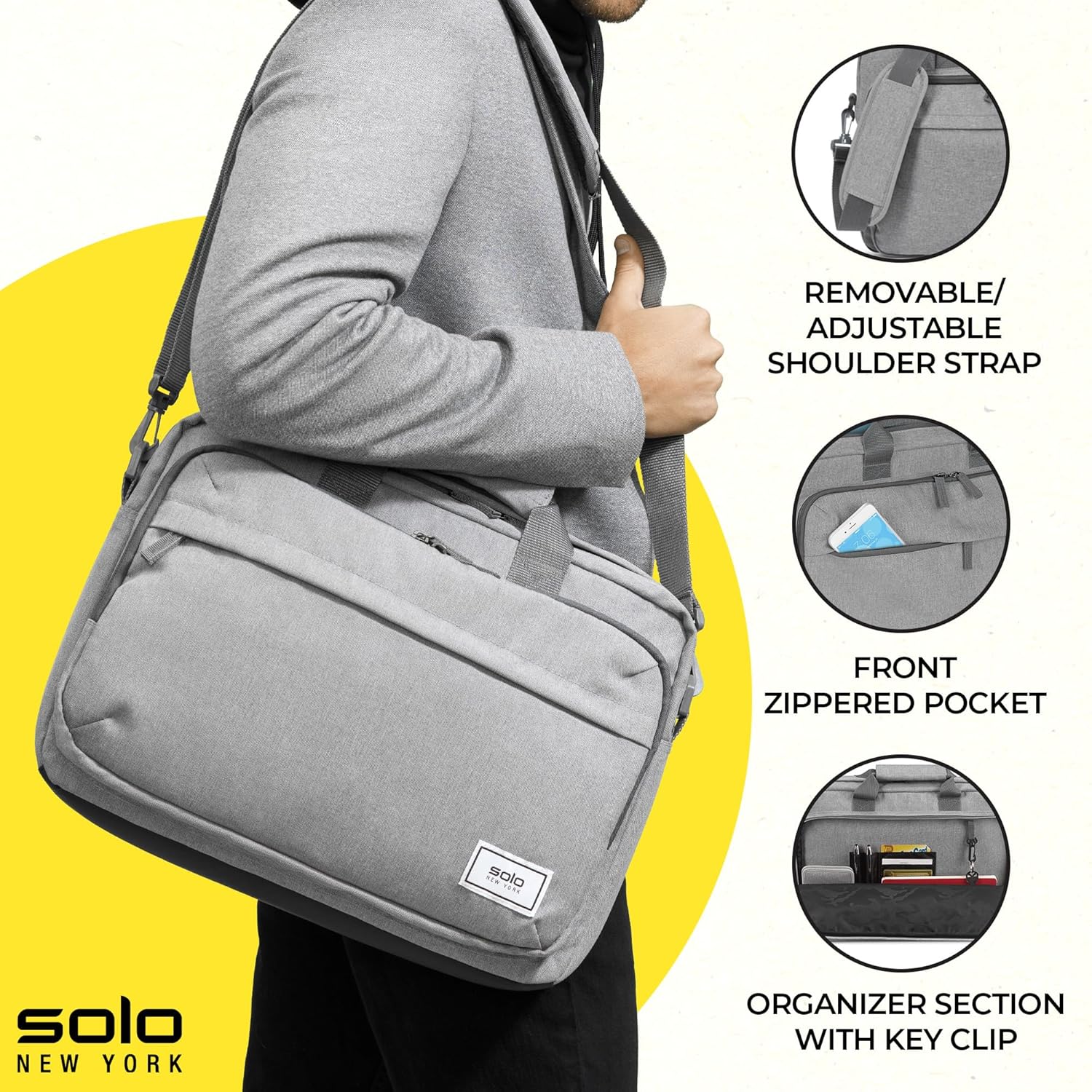 Solo New York Briefcase - Laptop Carrying Bag for Women & Men, Brief for Travel & Work, Front Zippered Pocket
