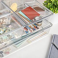 Martha Stewart Brody Plastic Storage Organizer Bins with Lids for Home Office, Kitchen, or Bathroom, 8 Pack