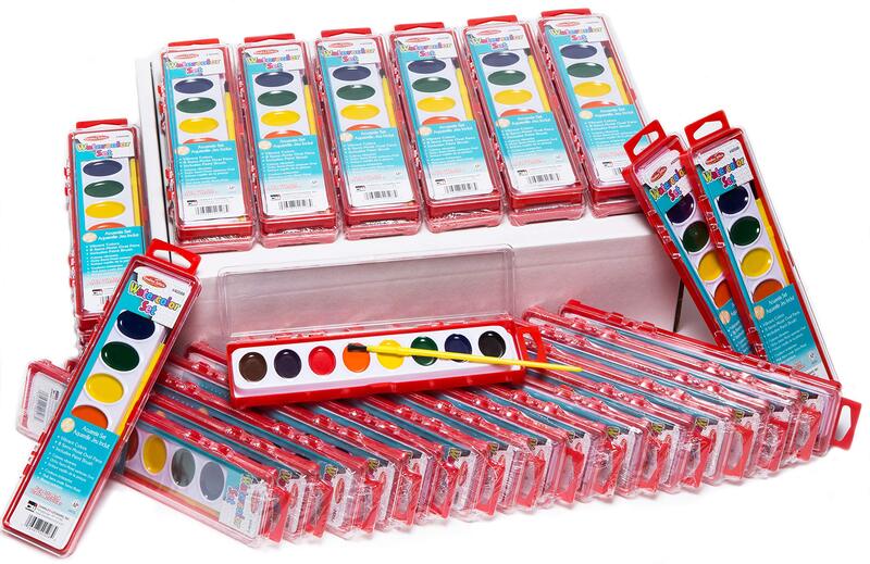 Charles Leonard Creative Arts Watercolor Paint Pan Kit Class Pack, 8 Assorted Colors, 1 Oz Palette Tray, 36 Kits/Box (40536)
