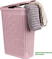 Mind Reader 40L Slim Laundry Hamper with Lid, Wicker-Style Plastic