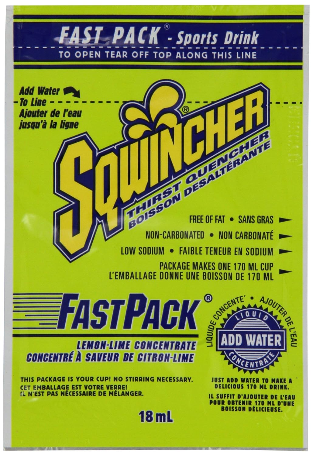 Sqwincher Fast Pack Liquid Concentrate | Lemon-Lime Flavored | Low Calorie | Low Sodium | Electrolyte Replenishment
