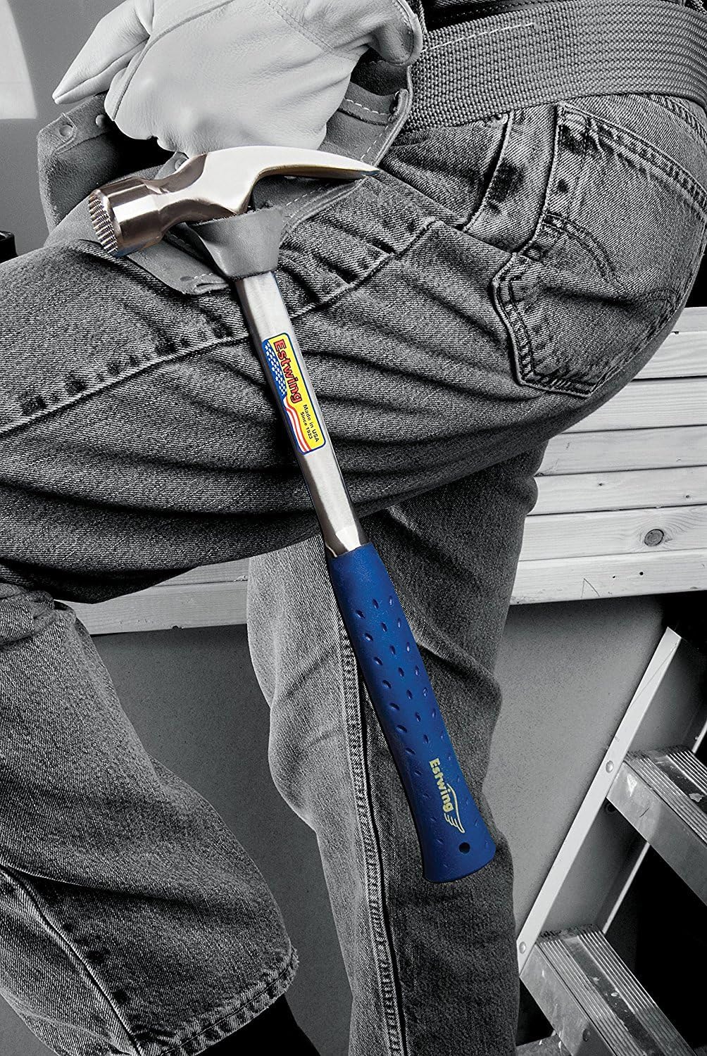 ESTWING Framing Hammer - 22 oz Straight Rip Claw with Milled Face & Shock Reduction Grip - E3-22SMR Milled Face 22 oz