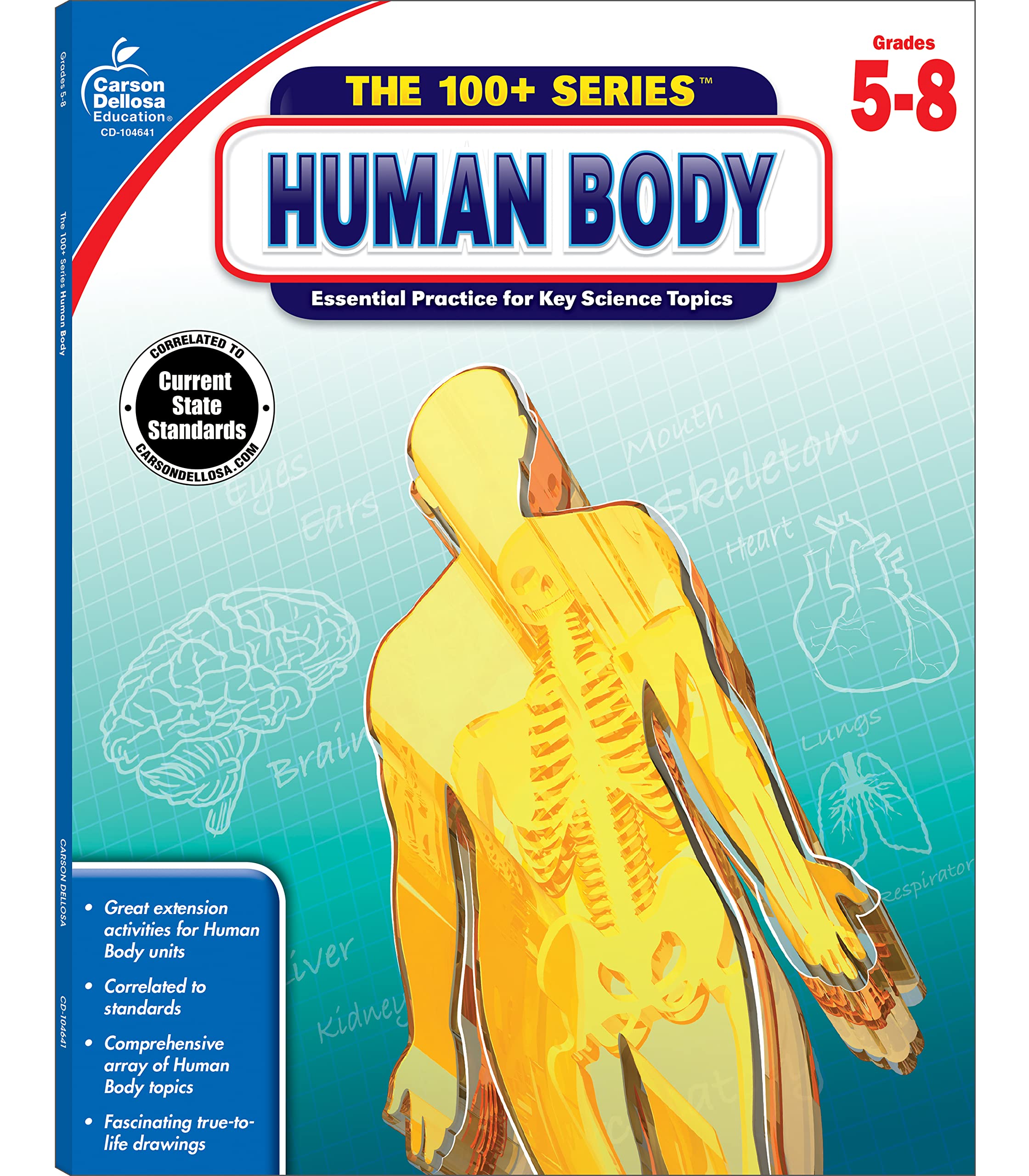 Carson Dellosa The 100+ Series: Human Body WorkbookGrades 5-8 Science Book, Human Anatomy, Bones, Muscles, Organs