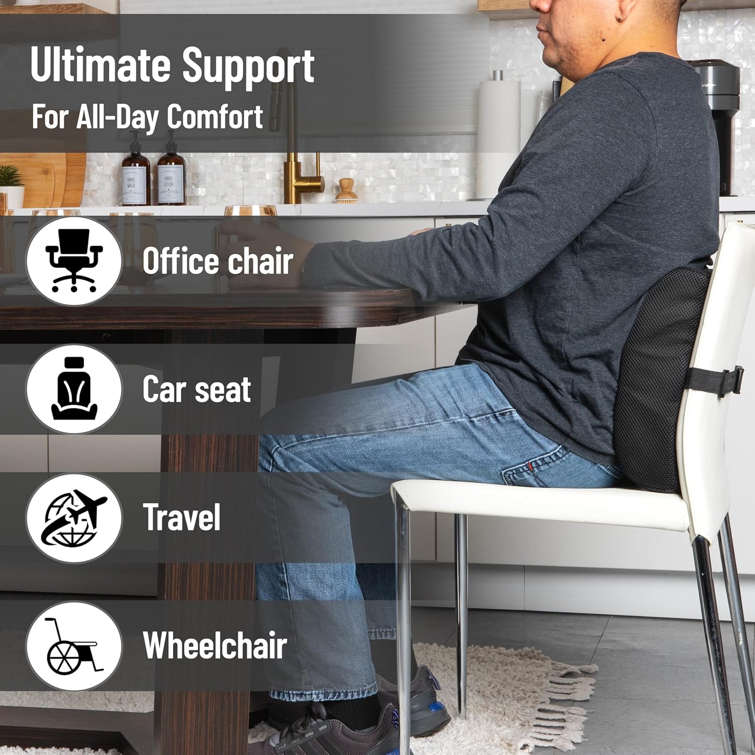 MIND READER Air-Cloud Lumbar Cushion, Memory Foam Back Support