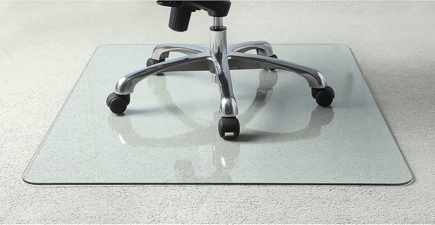 LORELL Tempered Glass Chairmat, Clear, 0.25" Thick, Rectangular