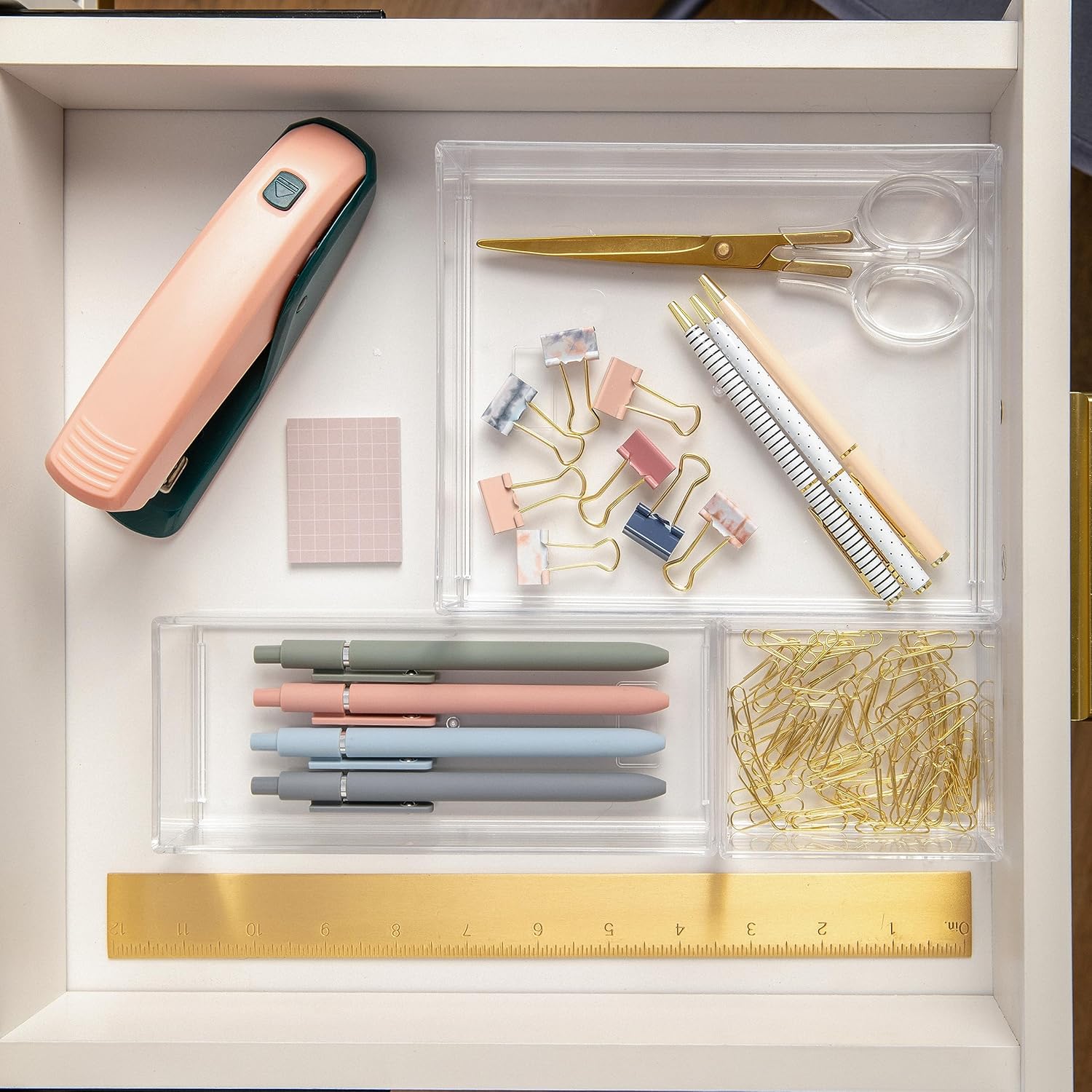 Martha Stewart Brody Stack & Slide Plastic Tray Desktop Organizer, Clear