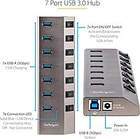 StarTech.com 7-Port Self-Powered USB-C Hub with Individual On/Off Switches, USB 3.0 5Gbps Expansion Hub w/Power Supply, Desktop/Laptop USB-C to USB-A Hub, USB Type C Hub w/BC 1.2 (5G7AIBS-USB-HUB-NA)