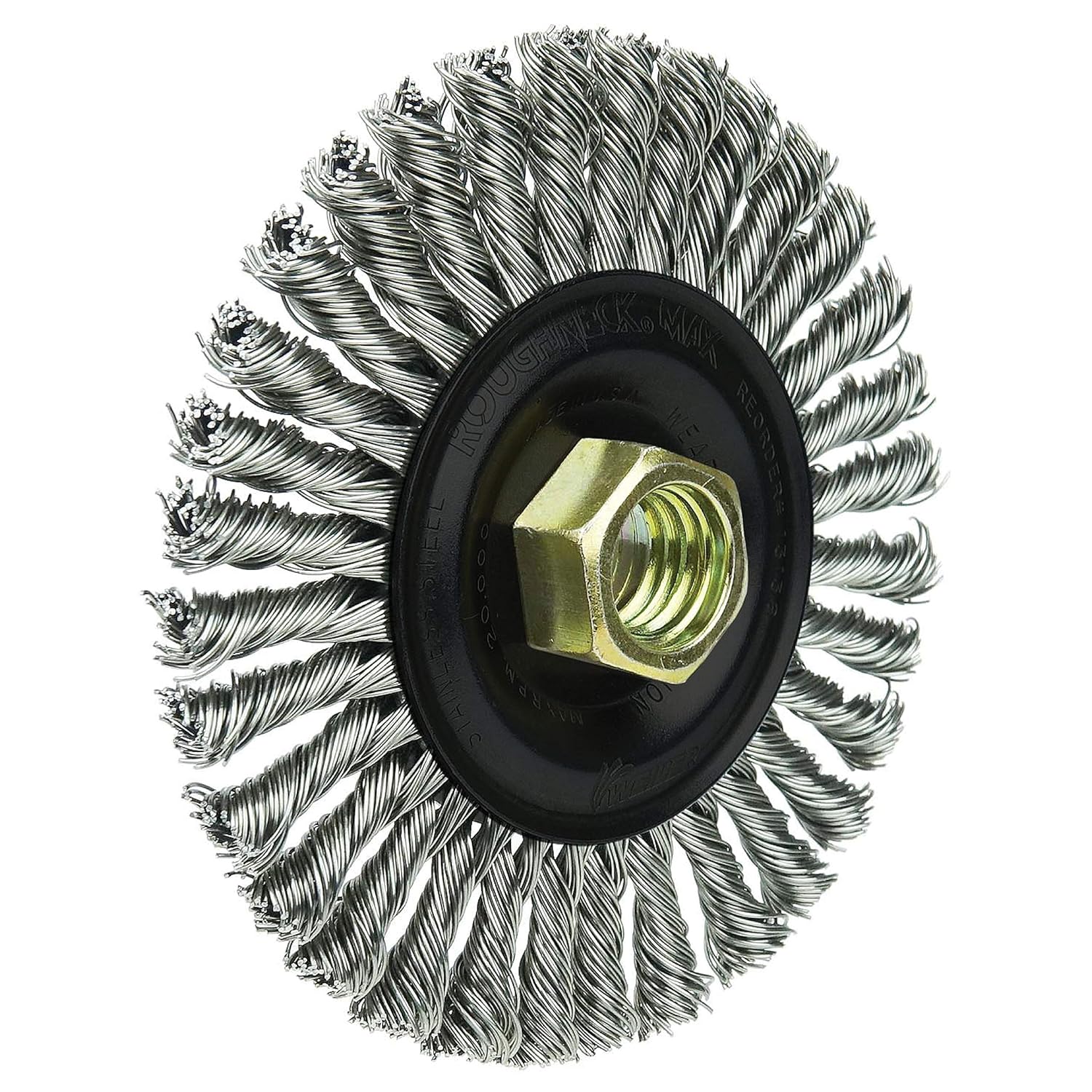 Weiler 13138 ROUGHNECK MAX 4" Stringer Bead Wheel, 0.020" Stainless Steel Fill, 5/8"-11 UNC Nut