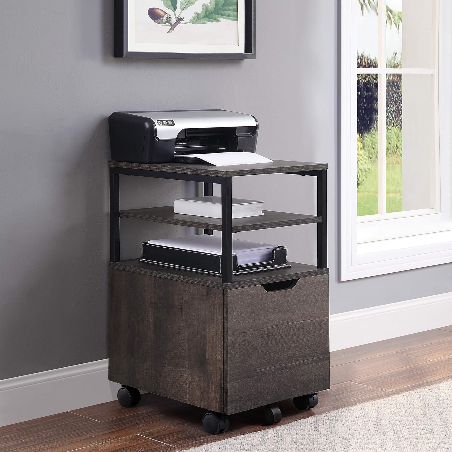 OSP Home Furnishings Contempo Mobile Cart, Ozark Ash