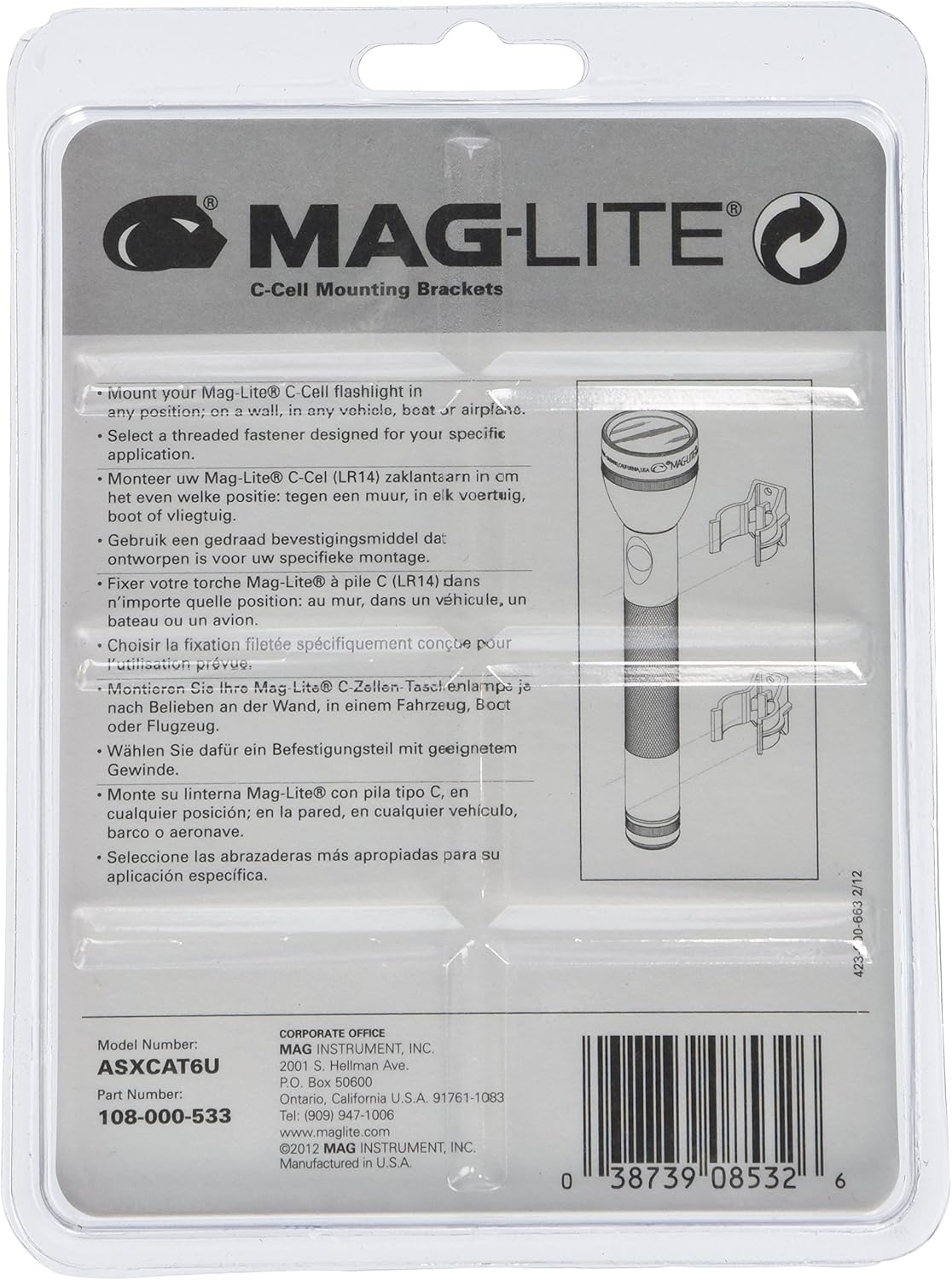 Maglite Black Universal Mounting Brackets for C-Cell Flashlight, 2 pk