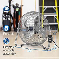 Lasko 20" Silver High Velocity Wall Mount Fan with Pivoting Head - 3 Speeds, Ideal Wall Mount Fan or Floor Fan for Home