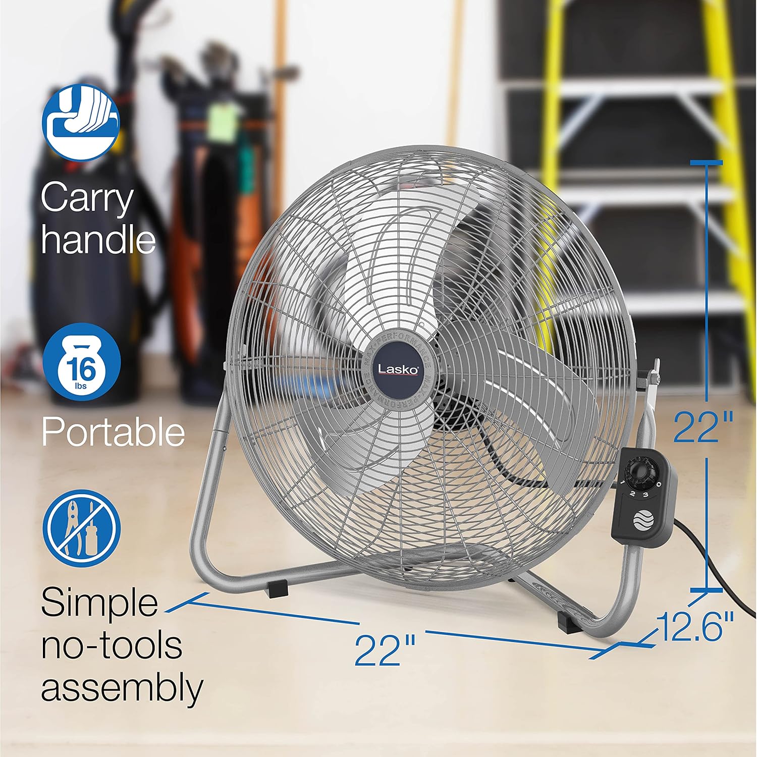 Lasko 20" Silver High Velocity Wall Mount Fan with Pivoting Head - 3 Speeds, Ideal Wall Mount Fan or Floor Fan for Home