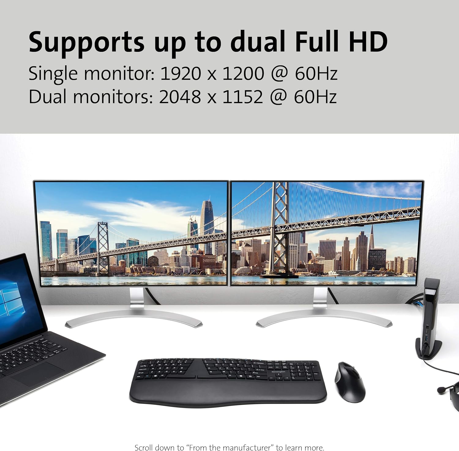 Kensington USB 3.0 Dual Display Docking Station for MacBooks, Windows and Surface (K33972US) USB-A Dual Monitor Dual Display
