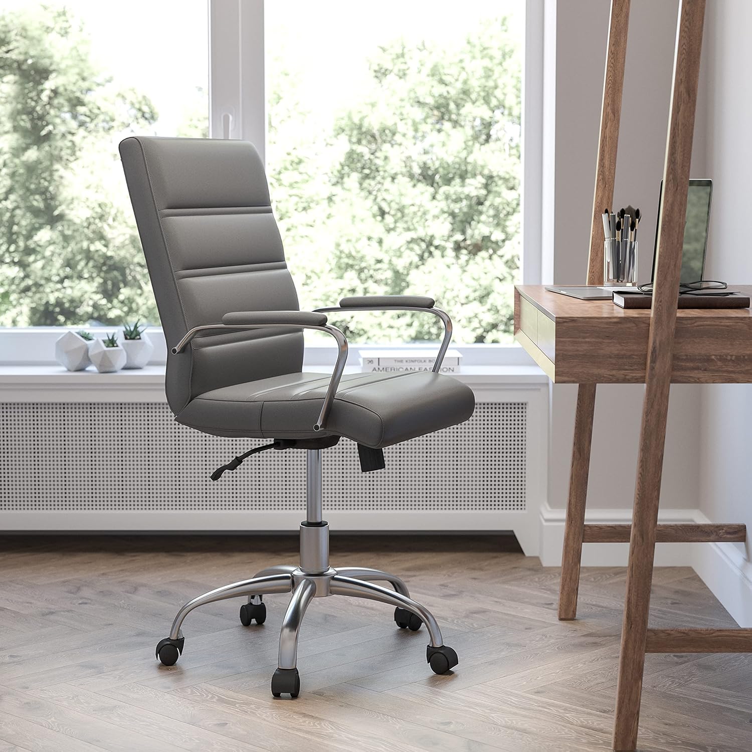 Flash Furniture Whitney Mid-Back Swivel LeatherSoft Desk Chair with Padded Seat and Armrests