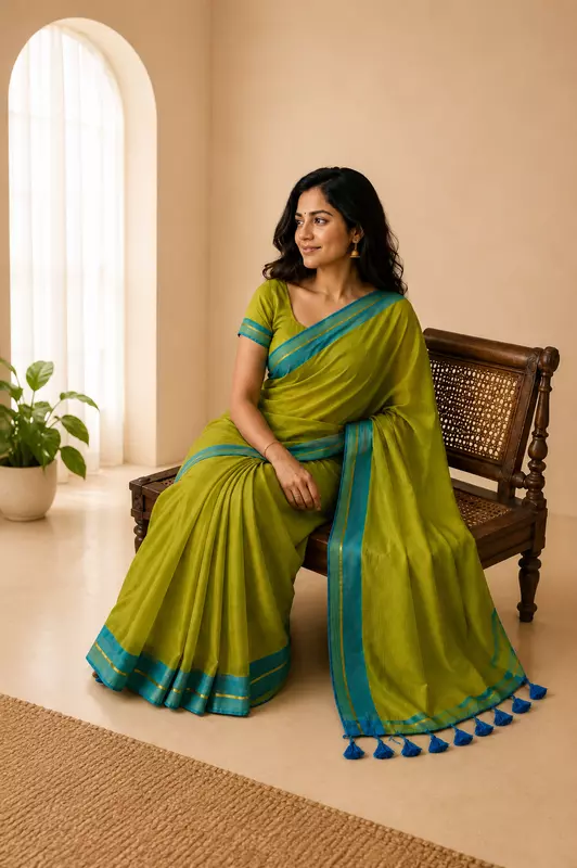 Mul cotton Green with Blue