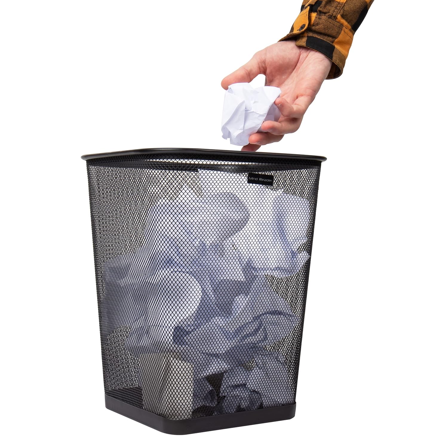 Mind Reader Mesh Trash Can, Waste Paper Basket, Square Metal Mesh 9.75" x 9.75" x 12.25" Black