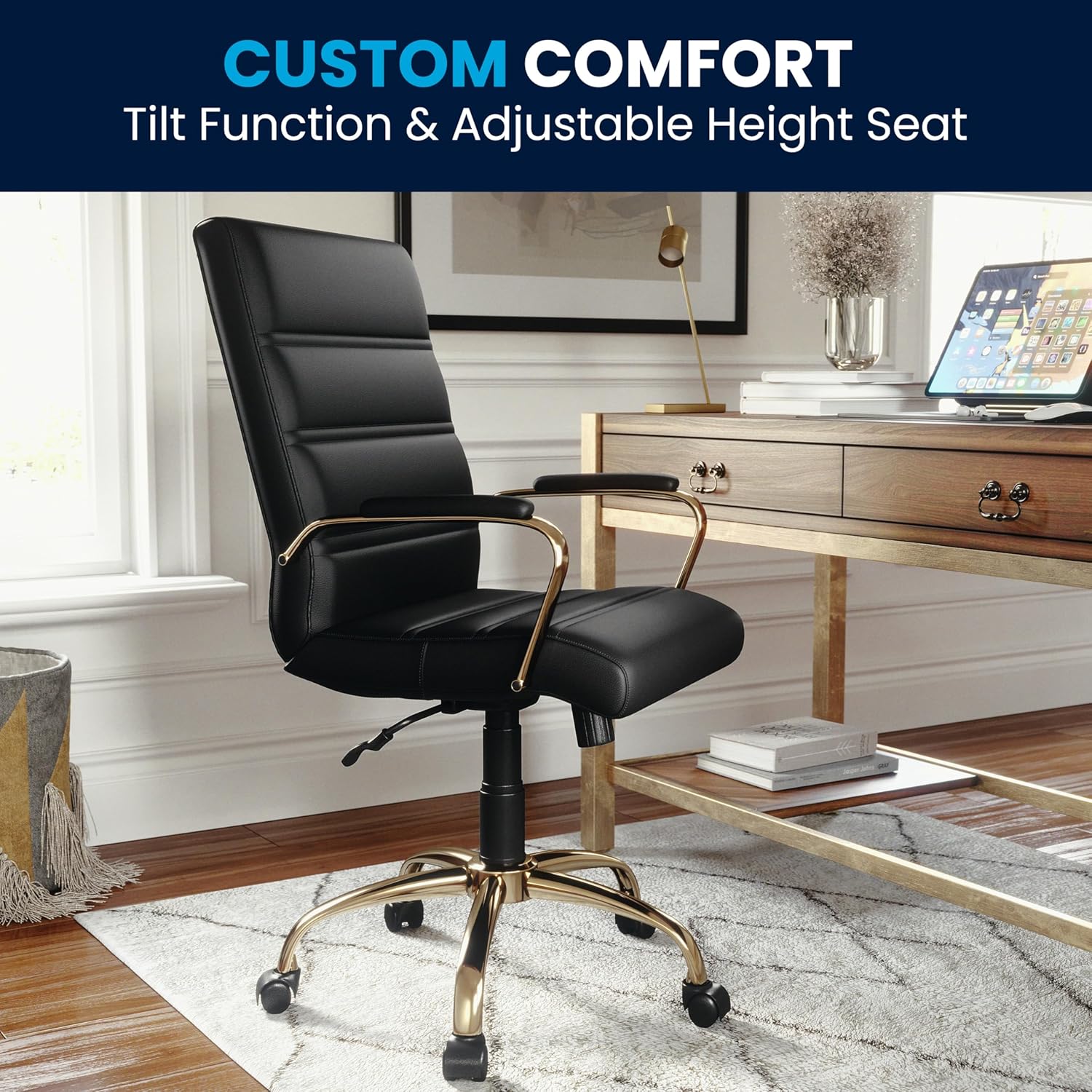 Flash Furniture Whitney Mid-Back Swivel LeatherSoft Desk Chair with Padded Seat and Armrests
