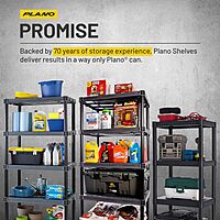 Plano 5-Shelf Extra Heavy Duty Plastic Storage Shelves, 72.5” x 36” x 24”, 1000lb Capacity, Pantry, Office, Closet and Garage Shelves, Easy to Assemble, Durable Plastic Shelving Unit