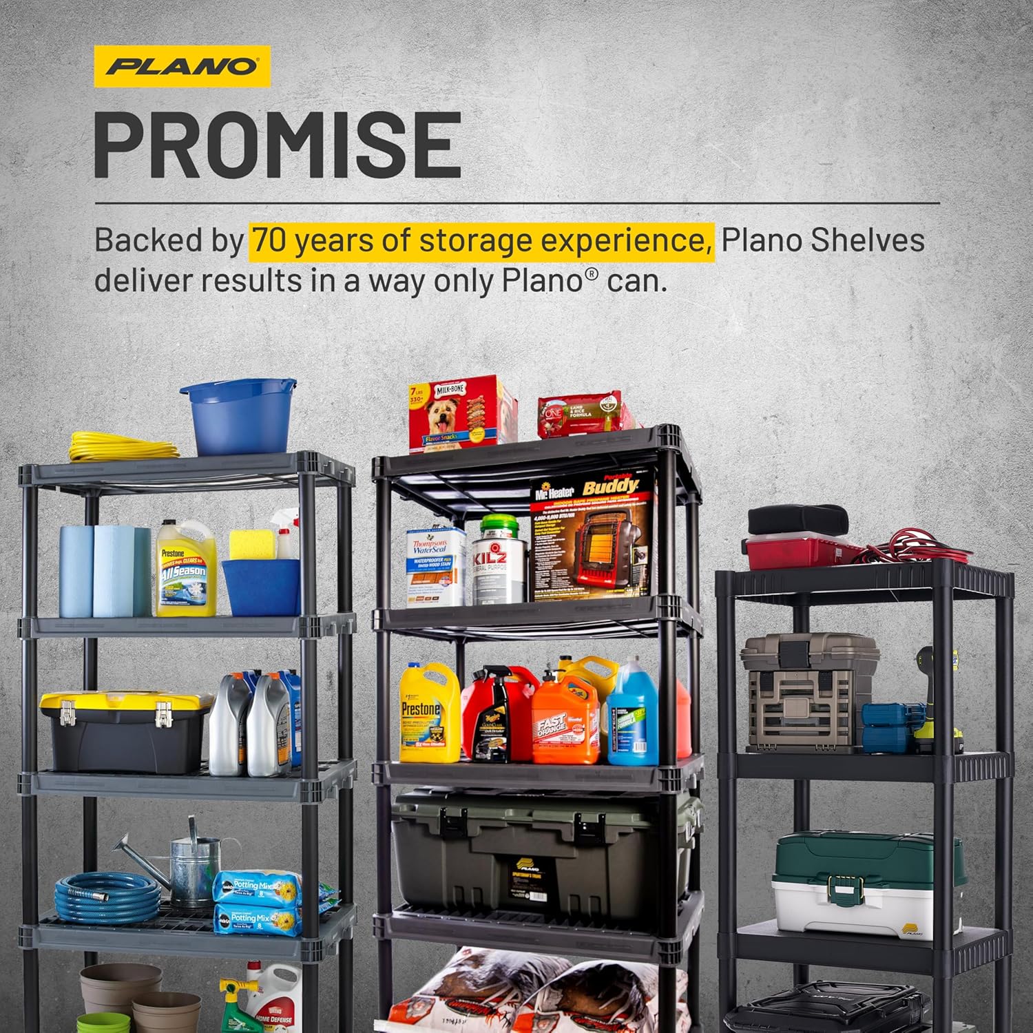 Plano 5-Shelf Extra Heavy Duty Plastic Storage Shelves, 72.5” x 36” x 24”, 1000lb Capacity, Pantry, Office