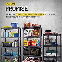 Plano 5-Shelf Plastic Storage Shelves, 73” x 36” x 18”, 750lb Capacity, Pantry, Office, Closet and Garage Shelves