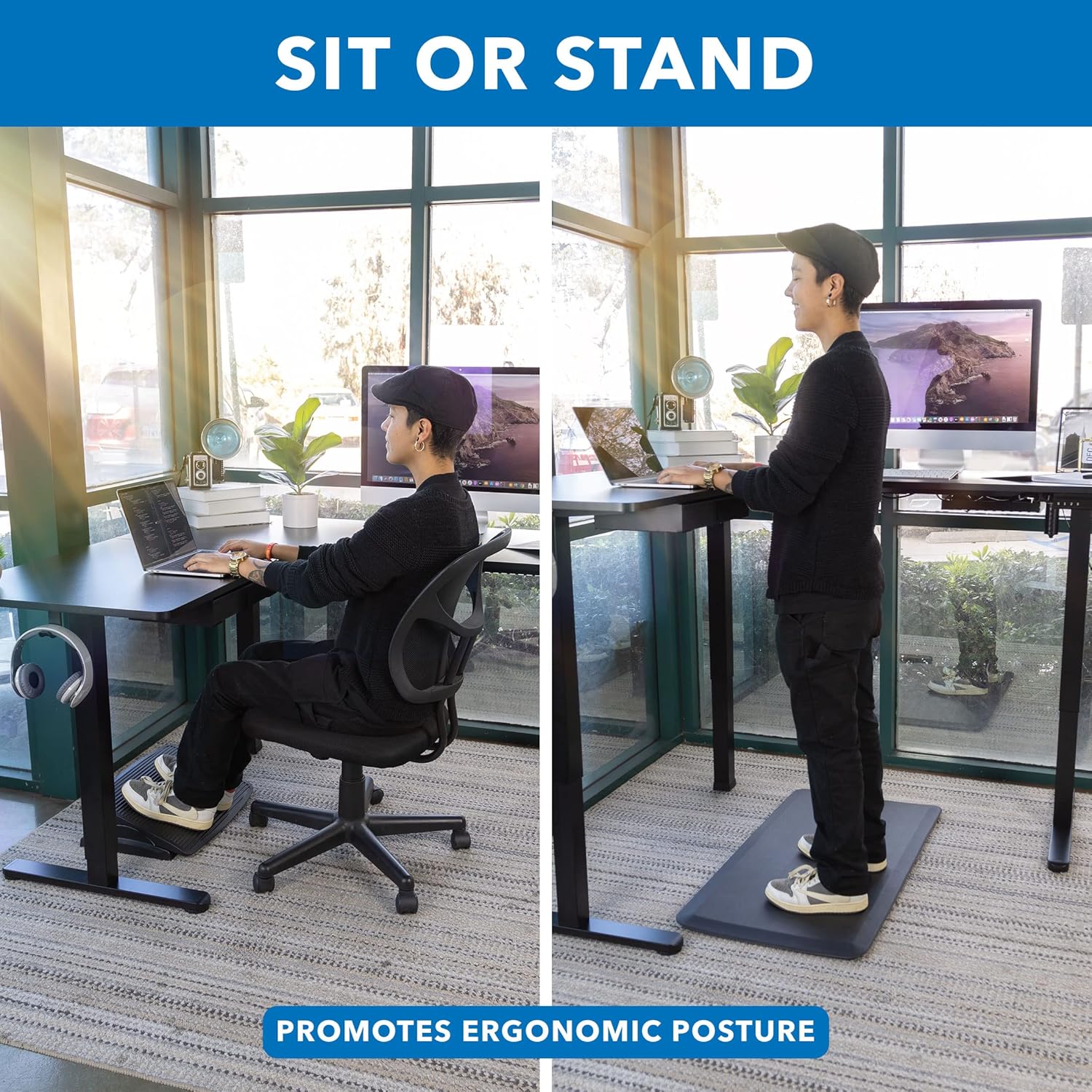 Mount-It! L Shaped Electric Standing Desk - Large Adjustable Corner Sit-Stand Desk