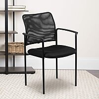 Flash Furniture Jana Comfort Black Mesh Stackable Steel Side Chair with Nylon Arms and Built-In Lumbar Support Contemporary